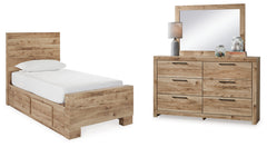 Hyanna Twin Panel Bed with 1 Side Storage, Dresser and Mirror