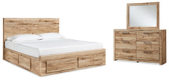 Hyanna Queen Panel Storage Bed with 2 Side Storage, Dresser and Mirror