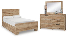 Hyanna Full Panel Bed with 1 Side Storage, Dresser and Mirror