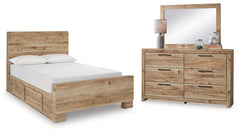 Hyanna Full Panel Bed with 2 Side Storage, Dresser and Mirror