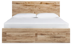 Hyanna King Panel Storage Bed with 1 Side Storage, Dresser and Mirror