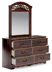 Glosmount Queen Poster Bed, Dresser, Mirror, Chest and Nightstand