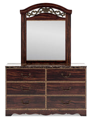 Glosmount Queen Poster Bed, Dresser, Mirror, Chest and Nightstand