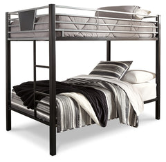 Dinsmore Twin over Twin Bunk Bed, 2 Mattresses, and 2 Pillows