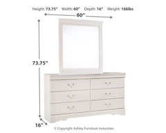 Anarasia Twin Sleigh Bed, Dresser and Mirror