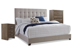 Dolante Queen Upholstered Bed with Chest of Drawers and Nightstand