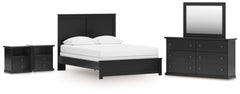 Maribel Queen Panel Bed with Dresser, Mirror and 2 Nightstands