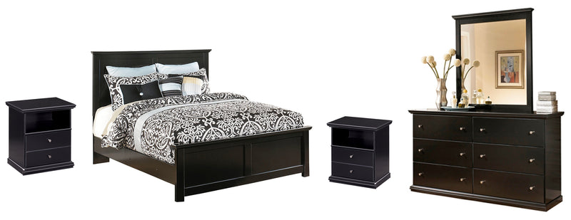 Maribel Queen Panel Bed with Dresser, Mirror and 2 Nightstands