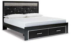 Kaydell King Upholstered Panel Storage Platform Bed, Dresser and Mirror
