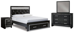 Kaydell Queen Upholstered Storage Bed, Dresser, Mirror and Nightstand