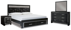 Kaydell King Panel Storage Bed, Dresser, Mirror and Nightstand