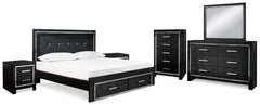 Kaydell King Upholstered Storage Bed, Dresser, Mirror, Chest and 2 Nightstands