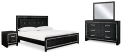 Kaydell King Upholstered Panel Bed, Dresser, Mirror, and Nightstand