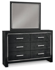 Kaydell King Upholstered Panel Storage Platform Bed, Dresser and Mirror