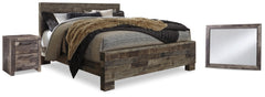 Derekson King Panel Bed, Mirror and Nightstand