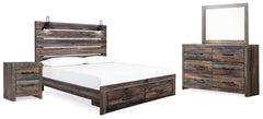 Drystan King Panel Storage Bed, Dresser, Mirror and Nightstand