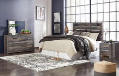 Drystan King Panel Headboard with Metal Frame, Dresser, Mirror, and Nightstand