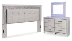 Zyniden Full Upholstered Panel Headboard, Dresser and Mirror