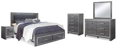 Lodanna King Upholstered Storage Bed, Dresser, Mirror, Chest and 2 Nightstands