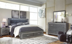 Lodanna King Upholstered Storage Bed, Dresser, Mirror, Chest, and Nightstand