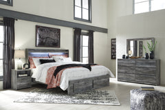 Baystorm King Panel Storage Bed with Mirrored Dresser and Nightstand