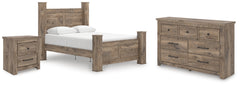 Rusticott Queen Poster Bed, Dresser and Nightstand