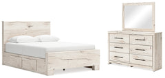 Lawroy Queen Panel Bed with Storage, Dresser and Mirror