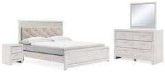 Altyra King Upholstered Panel Bed, Dresser, Mirror, and Nightstand