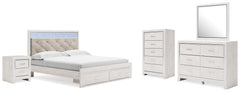 Altyra King Upholstered Storage Bed, Dresser, Mirror, Chest, and Nightstand