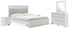 Altyra King Upholstered Storage Bed, Dresser, Mirror and 2 Nightstands