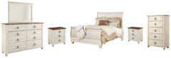 Willowton Queen Sleigh Bed, Dresser, Mirror, Chest and 2 Nightstands