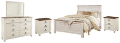 Willowton Queen Panel Bed, Dresser, Mirror and 2 Nightstands