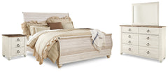 Willowton King Sleigh Bed, Dresser, Mirror and 2 Nightstands