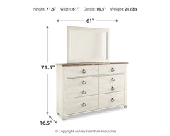 Willowton Full Panel Bed, Dresser and Mirror