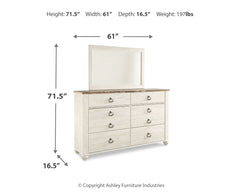 Willowton Queen Sleigh Bed, Dresser and Mirror