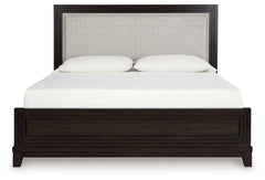 Neymorton King Upholstered Panel Bed, Dresser and Mirror