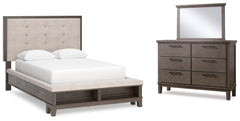 Hallanden Queen Panel Bed with Storage, Dresser and Mirror