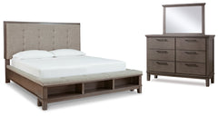Hallanden King Panel Bed with Storage, Dresser and Mirror