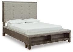 Hallanden Queen Upholstered Storage Bed, Dresser, Mirror, Chest and Nightstand