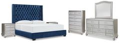 Coralayne King Upholstered Bed, Dresser, Mirror, Chest and 2 Nightstands