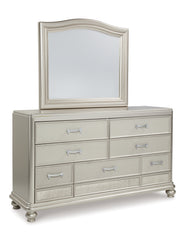 Coralayne King Upholstered Bed, Dresser and Mirror