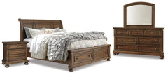 Flynnter Queen Sleigh Storage Bed, Dresser, Mirror and Nightstand