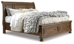 Flynnter Queen Sleigh Storage Bed, Dresser, Mirror and Nightstand