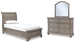 Lettner Twin Sleigh Storage Bed, Dresser and Mirror