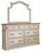 Realyn Queen Upholstery Panel Bed, Dresser, Mirror and Nightstand