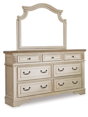 Realyn California King Upholstered Bed, Dresser, Mirror and Chest