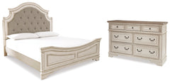 Realyn King Upholstered Panel Bed and Dresser