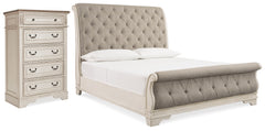 Realyn Queen Upholstered Sleigh Bed and Chest