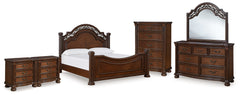 Lavinton Queen Poster Bed, Dresser, Mirror, Chest and 2 Nightstands