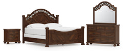 Lavinton King Poster Bed, Dresser, Mirror and Nightstand
